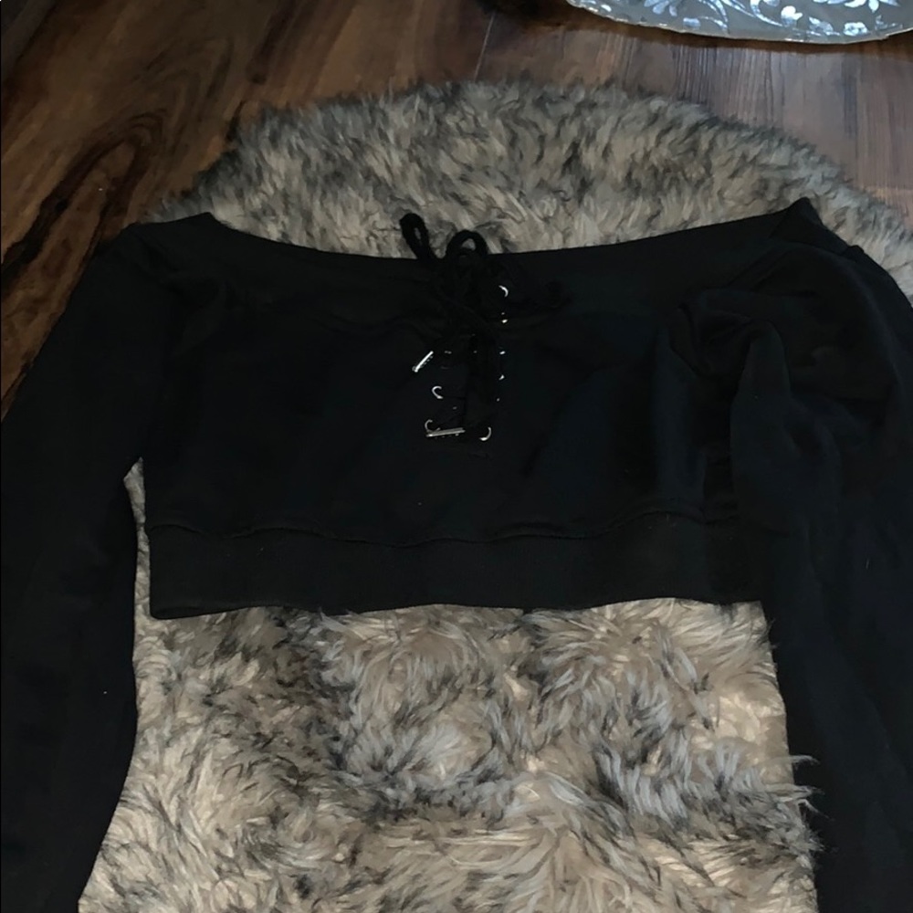 Never work before crop top black sweater